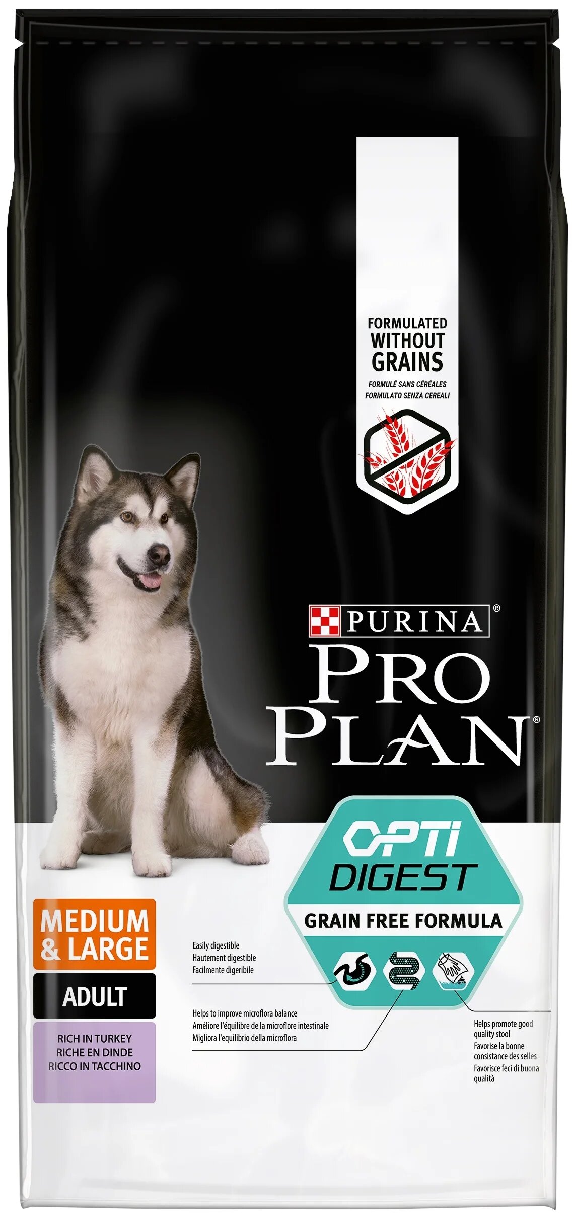 PURINA Pro Plan Optidigest Grain Free Сухой корм для собак средних и крупных пород с чувствительным пищеварением, индейка 12 кг