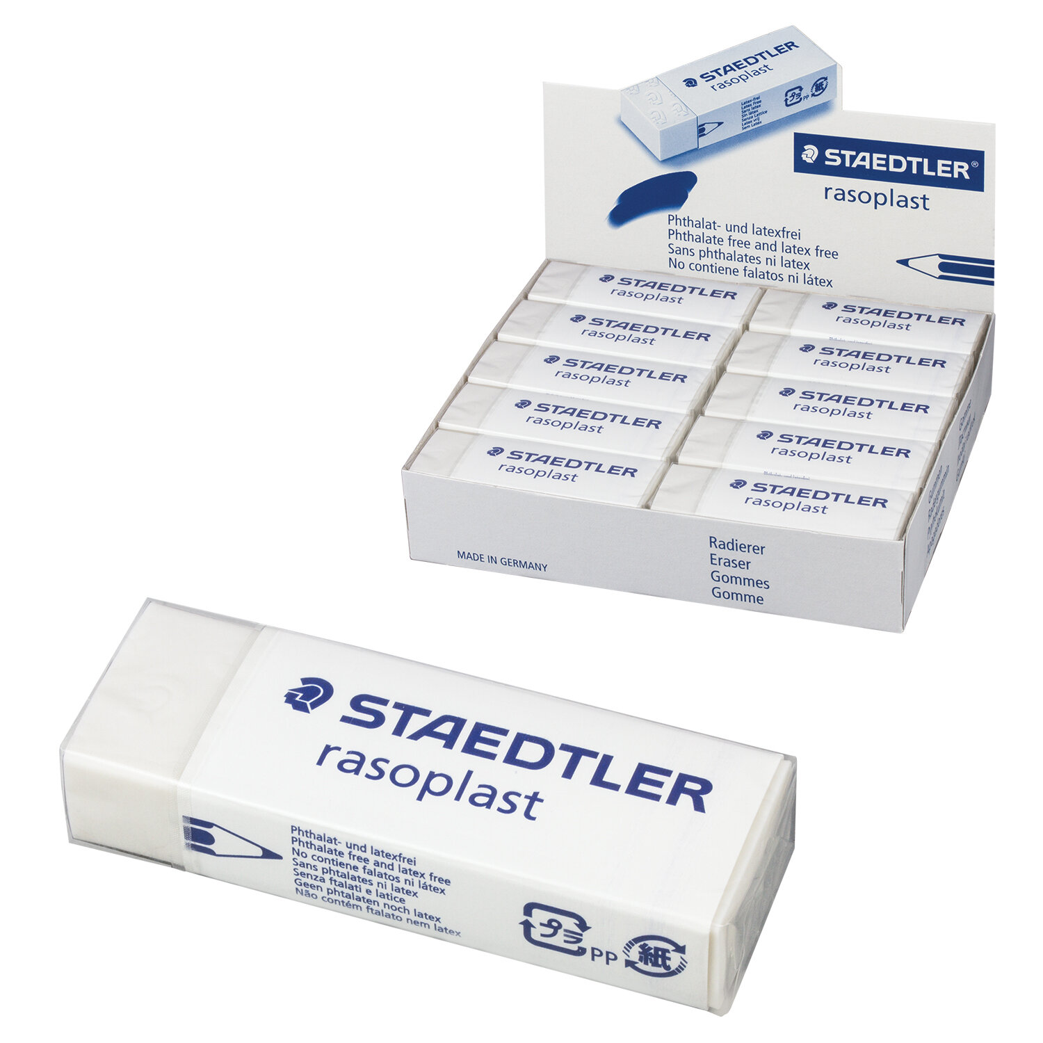 Ластик большой STAEDTLER "Rasoplast", 65x23x13 мм, белый, прямоугольный, картонный держатель, 526 B20