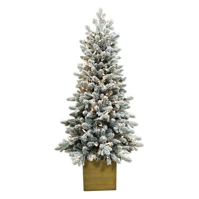 A Perfect Christmas Искусственная елка с гирляндой Норфолк заснеженная 137 см в деревянном кашпо 200 теплых белых ламп литая + ПВХ 31NFOLW137L