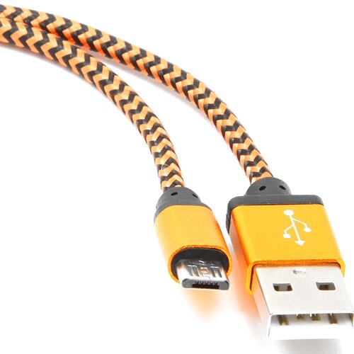 Кабель USB2.0 Am-microB Cablexpert CC-mUSB2oe1m, в оплетке, алюминиевые разъемы - 1 метр, оранжевый