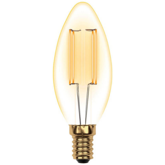 Светодиодная лампа UNIEL Vintage LED-C35-5W/GOLDEN/E14 GLV21GO Форма «свеча», золотистая колба. Картон. ТМ