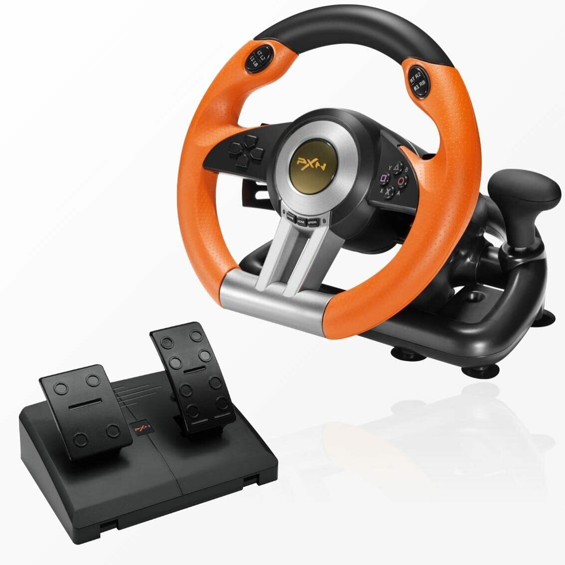 PXN V3II0 Гоночный руль 180 градусов USB-вибрация с двумя моторами, Складная педаль для ПК, PS3, PS4, Xbox, оранжевый