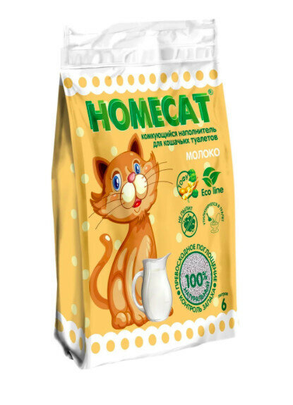 HOMECAT Эколайн Молоко 12 л комкующийся наполнитель для кошачьих туалетов с ароматом молока 1х4 2220, шт (2 шт)