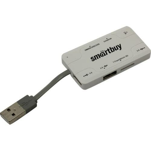 Концентратор USB 2.0+Картридер Smartbuy SBRH-750-W