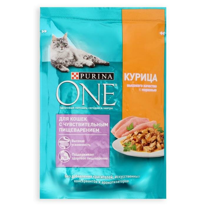 Влажный корм Purinа one для кошек, курица/морковь, 75 г (26 шт) - фотография № 1