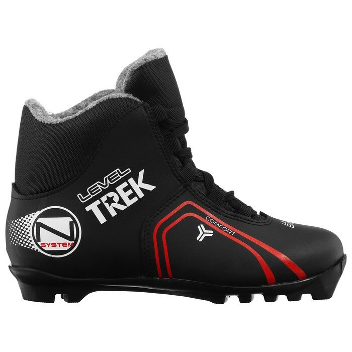 Trek Ботинки лыжные TREK Level 2, NNN, искусственная кожа, цвет чёрный/красный, лого белый, размер 37