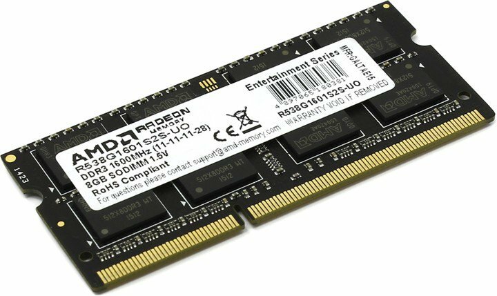 Оперативная память 8Gb DDR-III 1600Mhz AMD SO-DIMM (R538G1601S2S-U) RTL