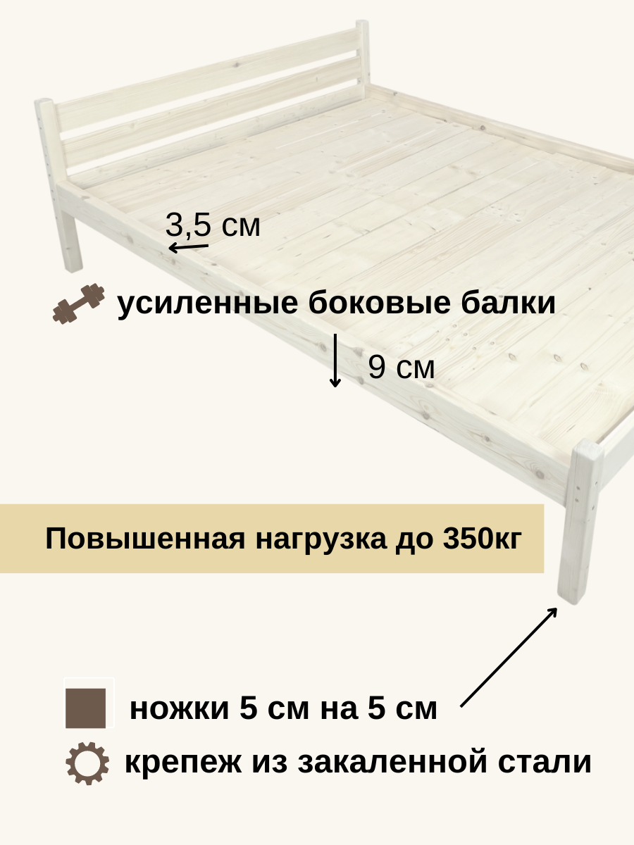 Кровать двуспальная Классика из массива сосны со сплошным основанием, 200х180 см (габариты 210х190), цвет темный дуб - фотография № 4