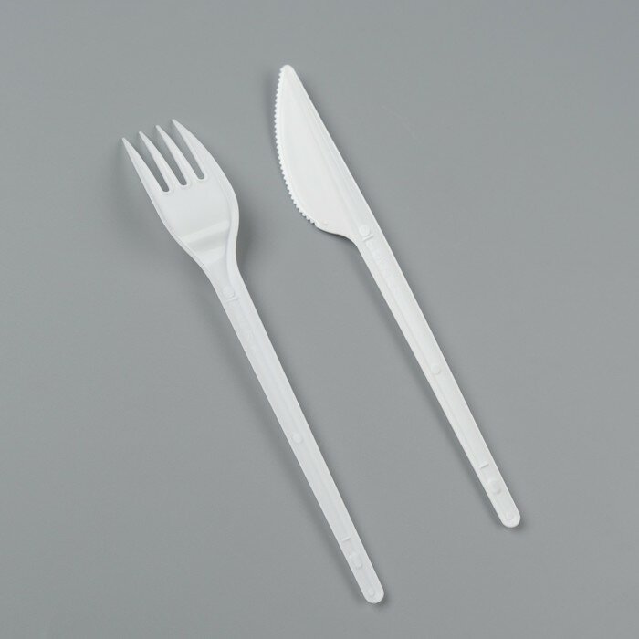 Набор одноразовой посуды «Белый» вилка, нож, салфетка, 16,5 см - фотография № 3