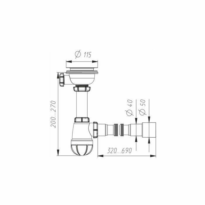 Сифон для мойки Aquant, 3 1/2" х 40 мм, с гибкой трубой 40х40/50 мм - фотография № 3