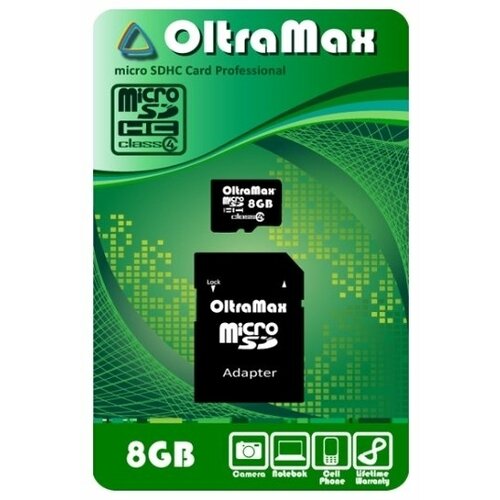 Карта памяти OltraMax microSDHC Class 4 8GB + SD adapter