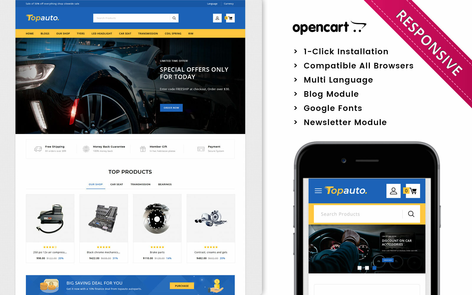 Шаблон OpenCart Topauto - Automobile Store Premium