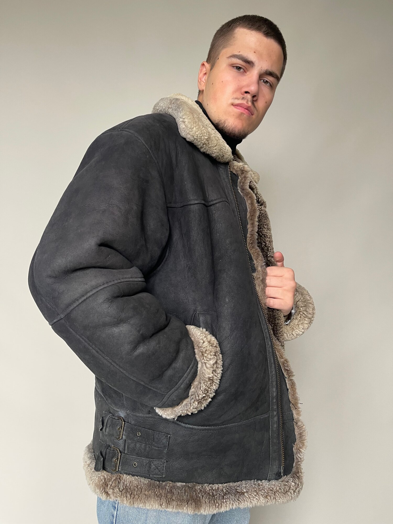 Дубленка Пилот мужская тм SHEARING KING капюшона НЕТ р.52-54 /12558/