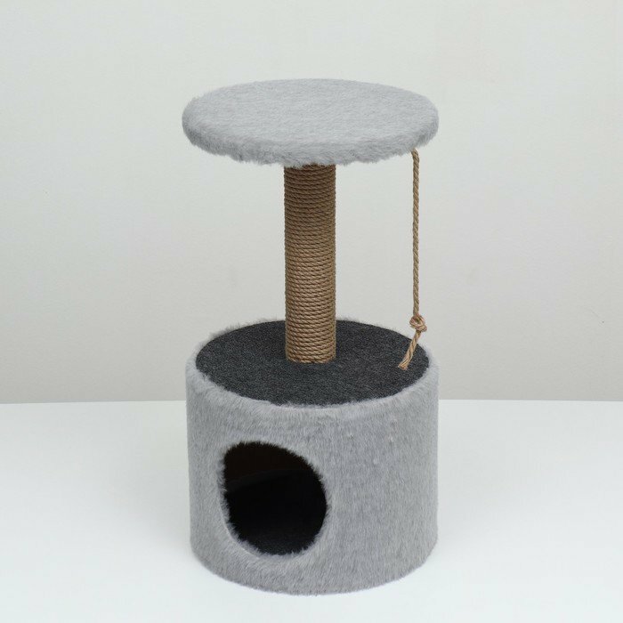 Домик для кошек с когтеточкой круглый, джут, 35 х 35 х 64 см, серый - фотография № 3
