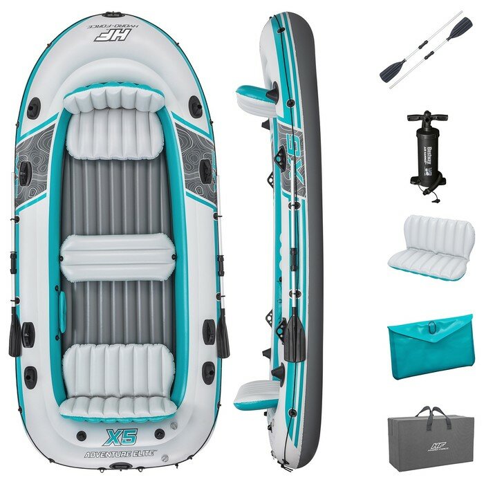 Bestway Лодка Adventure Elite X5 Raft 5-местная, 364 х 166 см, комплект: вёсла, насос, сумка, 65159 Bestway