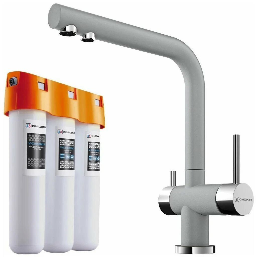 Комплект смеситель+фильтр Omoikiri Nagano- GR + Pure drop Lite 4219.8028 Leningrad grey
