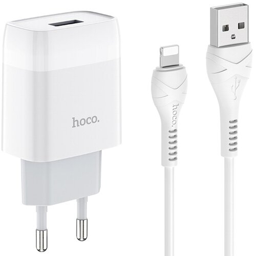 Сетевой адаптер питания Hoco C72A White зарядка 2.1А USB-порт + кабель Lightning - белый