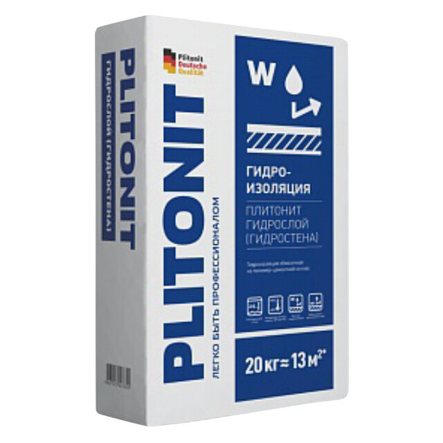 фото гидроизоляция плитонит ГидроСлой жесткая обмазочная цементная 20кг