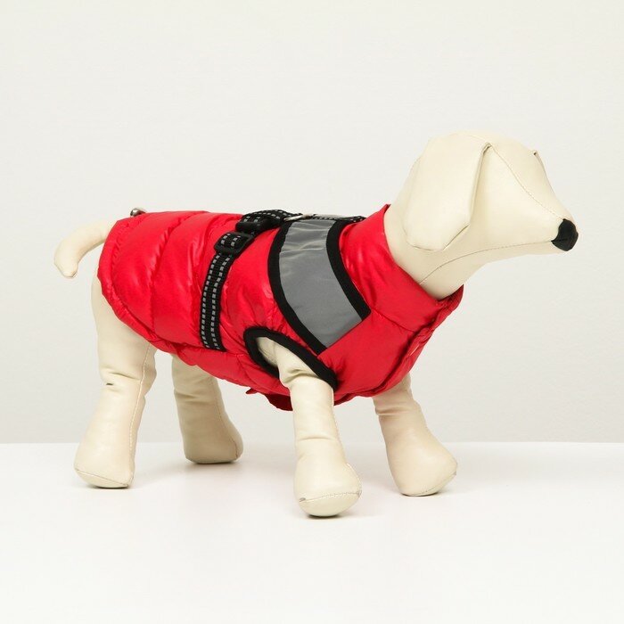 Куртка для собак со светоотражающей шлейкой, размер 16 (ДС 36, ОГ 46, ОШ 35), красная - фотография № 1