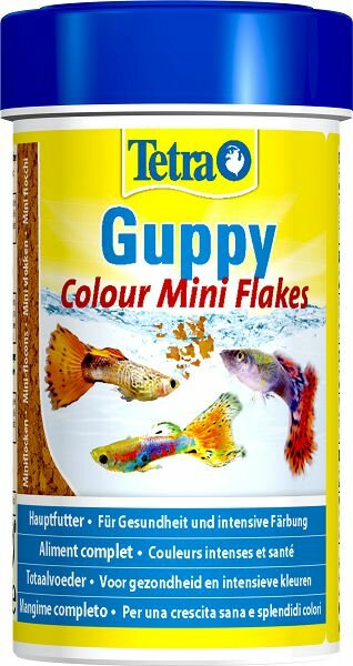 Tetra TetraGuppy Colour корм для яркого окраса живородящих рыб, мини хлопья 100 мл