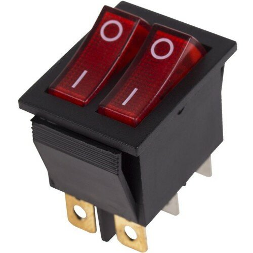 Выключатель клавишный Rexant 36-2410 250V 16A (6с) ON-OFF двойной красный с подсветкой - фотография № 1