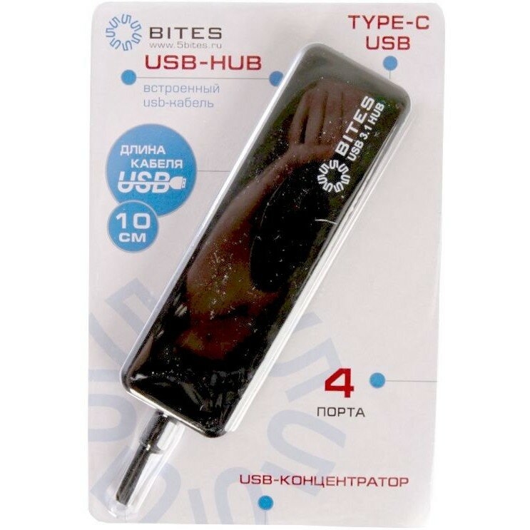 5bites USB-концентраторы HB34C-311BK Концентратор 4 USB3.0 TYPE-C PLUG BLACK