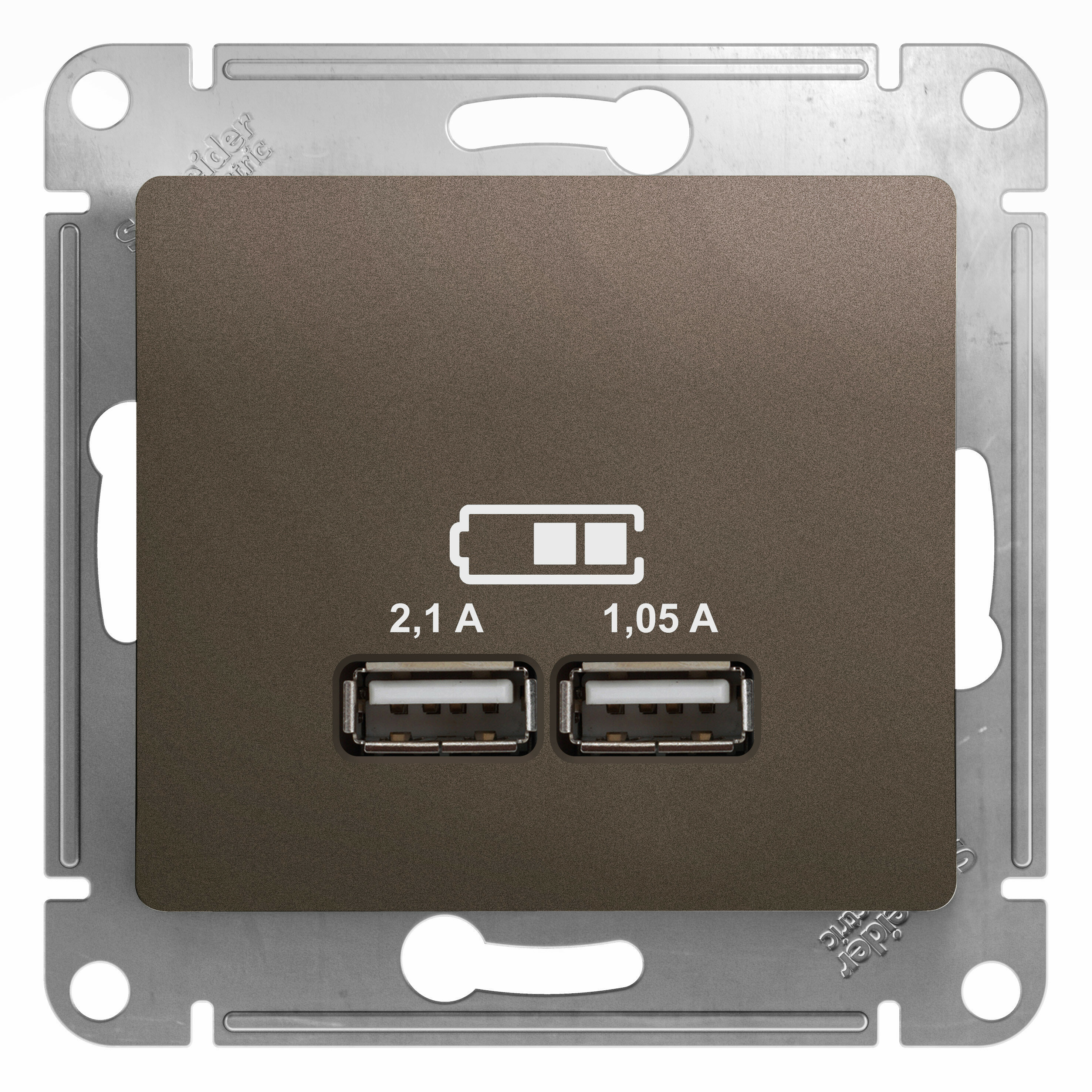 Розетка USB Glossa шоколад встроенный монтаж Schneider Electric, GSL000833