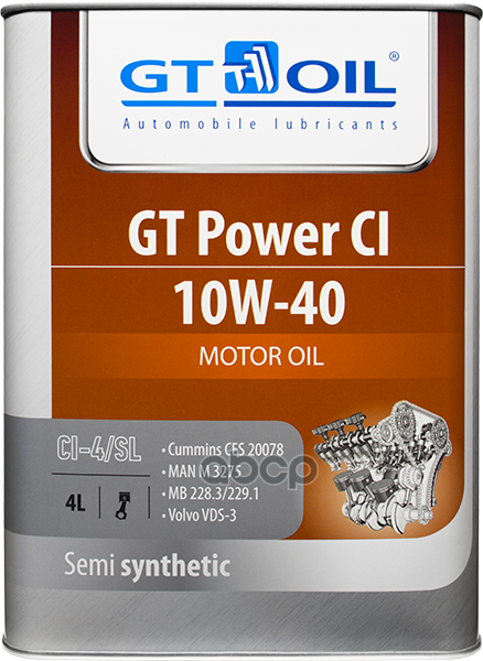 GT OIL Gt Oil^8809059407523 Масло Моторное Gt Power Ci, Sae 10w40, Api Ci-4/Sl, 4 Л