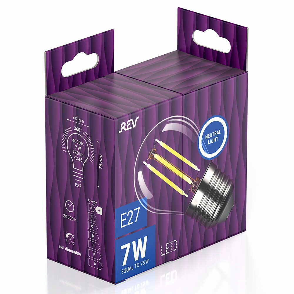 лампа светодиодная REV FILAMENT 7Вт E27 4000K 730Лм шар - фото №4