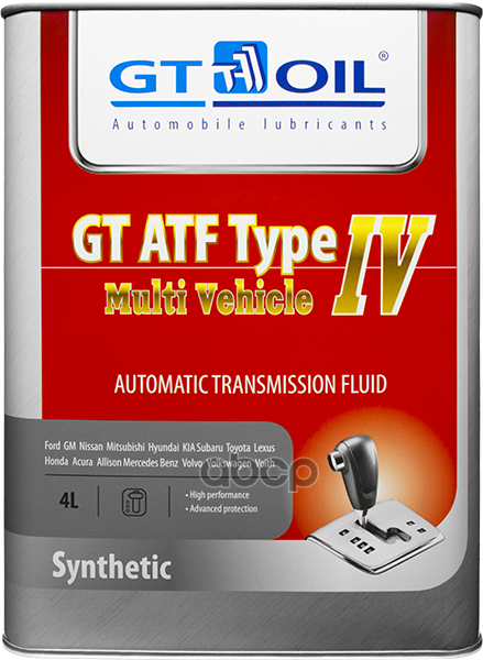 Высокоэффективная Трансмиссионная Жидкость Gt Atf T-Iv Multi Vehicle, 4 Л GT OIL арт. 8809059407912