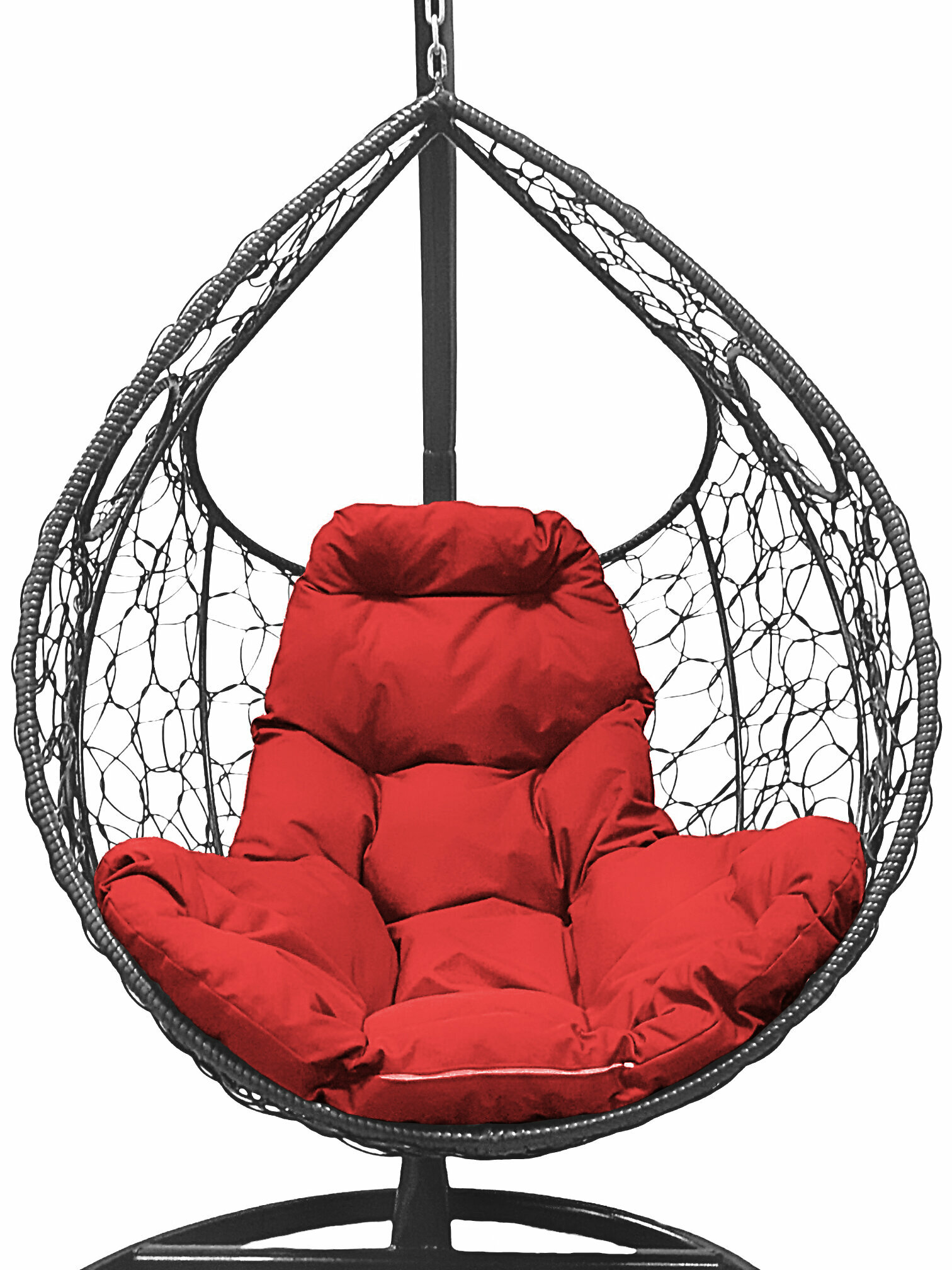 Подвесное кресло ротанг серое, красная подушка - фотография № 4