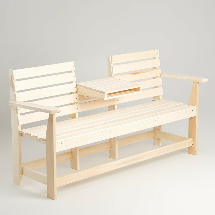 Скамейка, 160×60×90см, из липы, с выдвижным столиком, "Добропаровъ" - фотография № 1