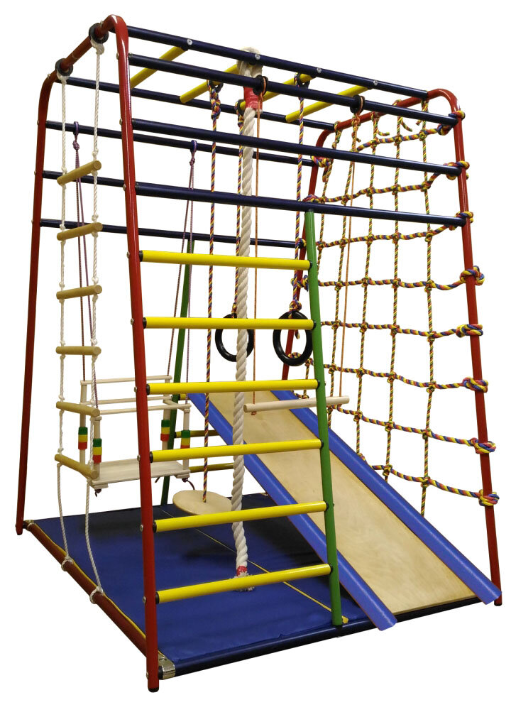 Детский спортивный комплекс Вертикаль "Весёлый Малыш NEXT" (перекладины с ПВХ покрытием), горка с мягкими бортиками, разноцветный