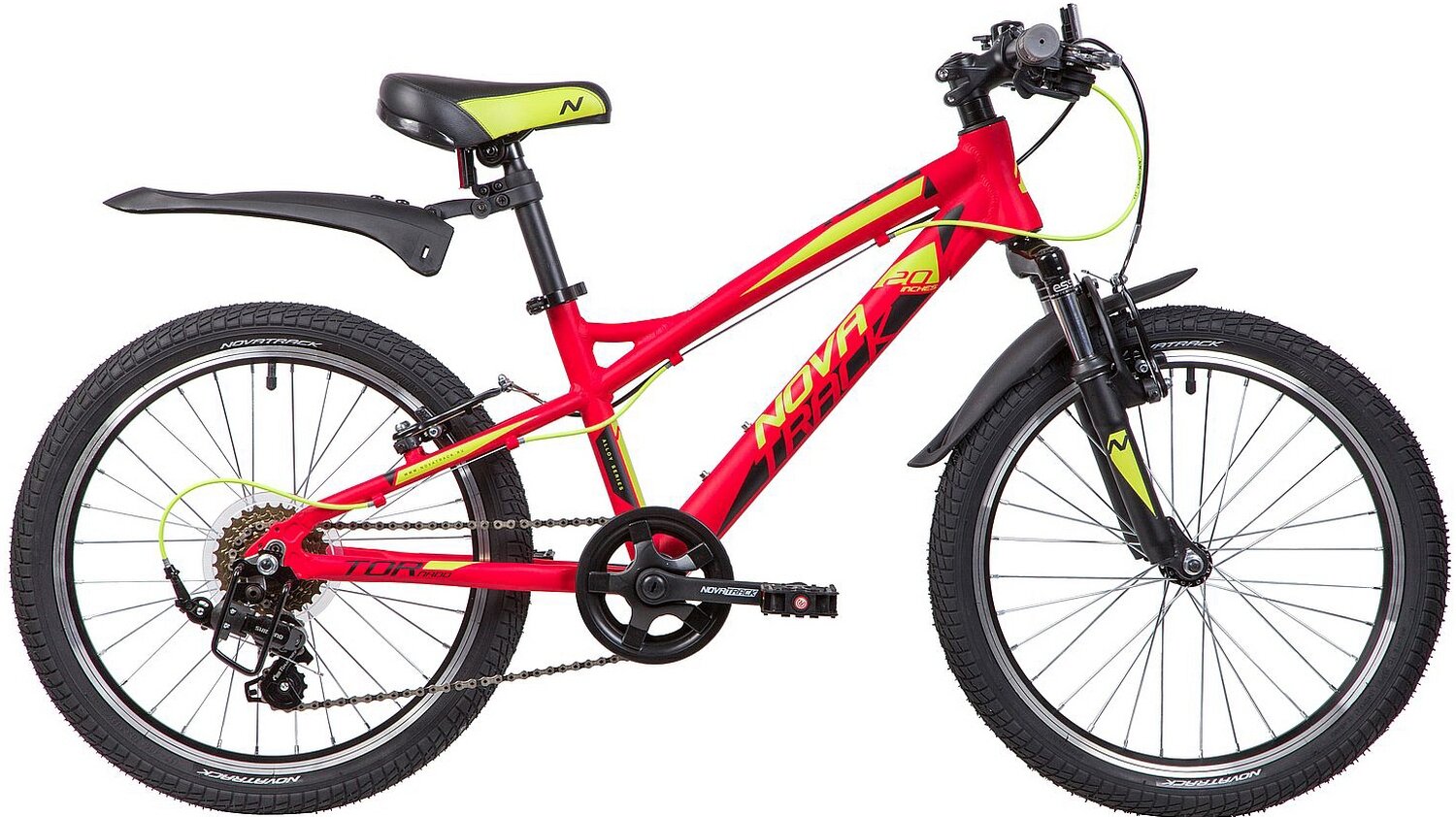Велосипед NOVATRACK TORNADO 20" (2019) (Велосипед NOVATRACK 20", TORNADO, красный, алюм., 7-скор, FT35D/TS38/SG-7SI, V-brake)