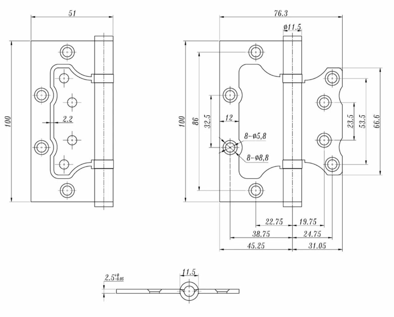 Петли-бабочки дверные Vantage 2BB-AC накладные универсальные (без врезки, навес) 100 мм цвет медь, комплект 2 шт - фотография № 2