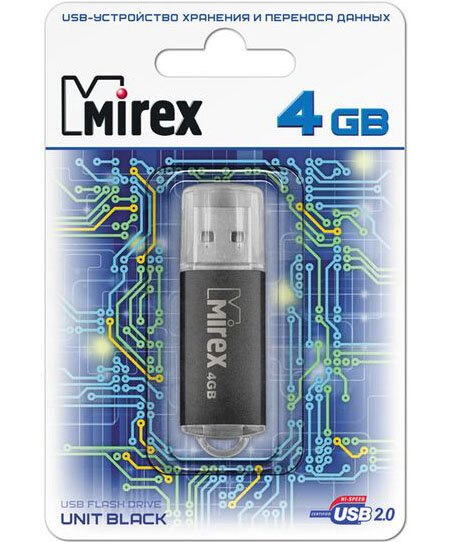 Флеш накопитель 4GB Mirex Unit, USB 2.0, Черный 13600-FMUUND04