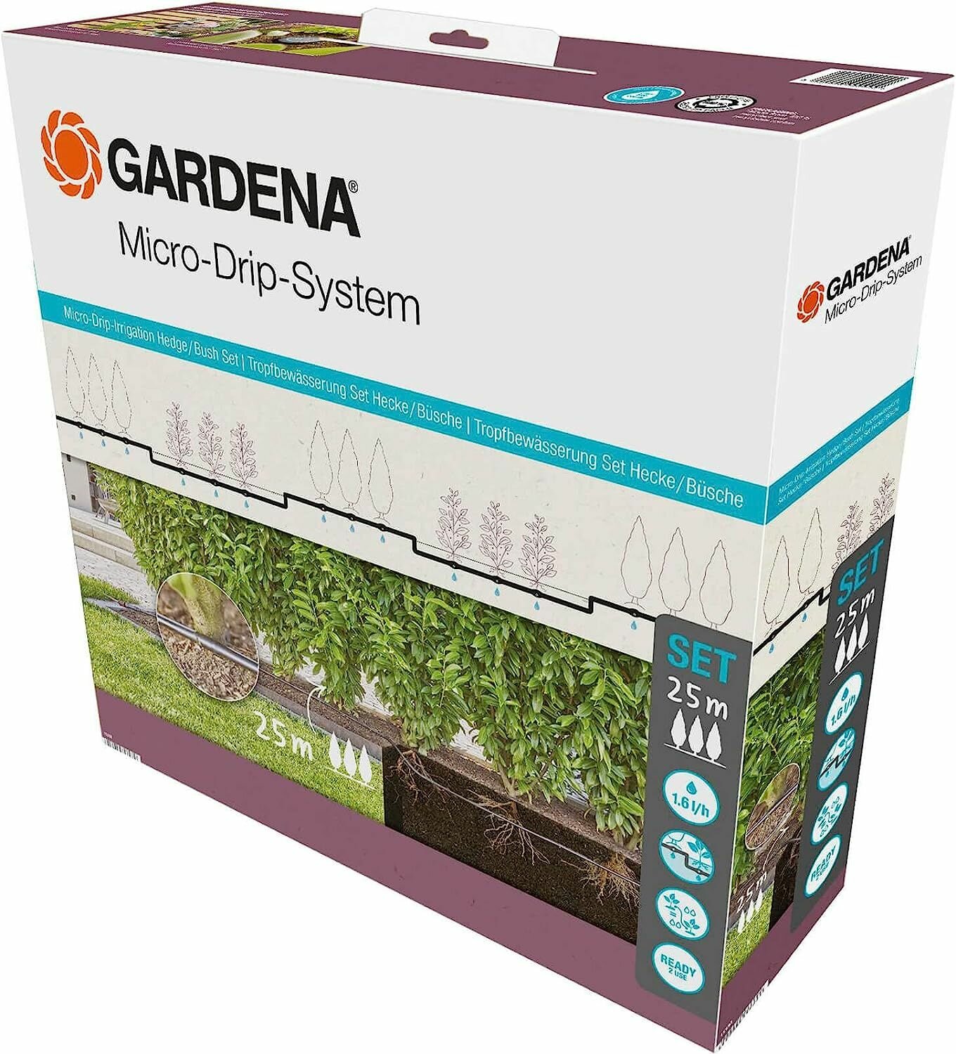 Комплект капельного полива Gardena 13500-20 Комплект микрокапельного полива для живых изгородей и кустарников 25 м (серый) - фотография № 1