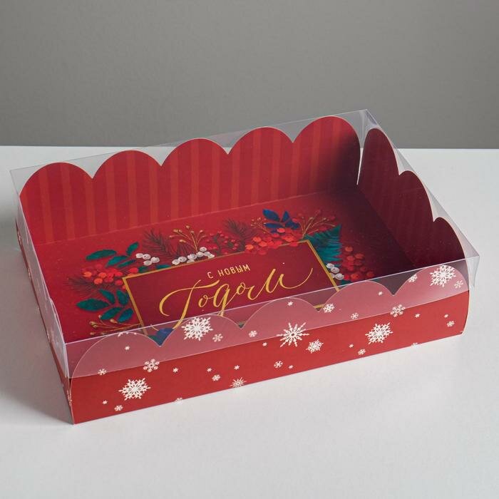 Дарите Счастье Коробка подарочная с PVC крышкой «С Новым годом» 20 × 30 × 8 см