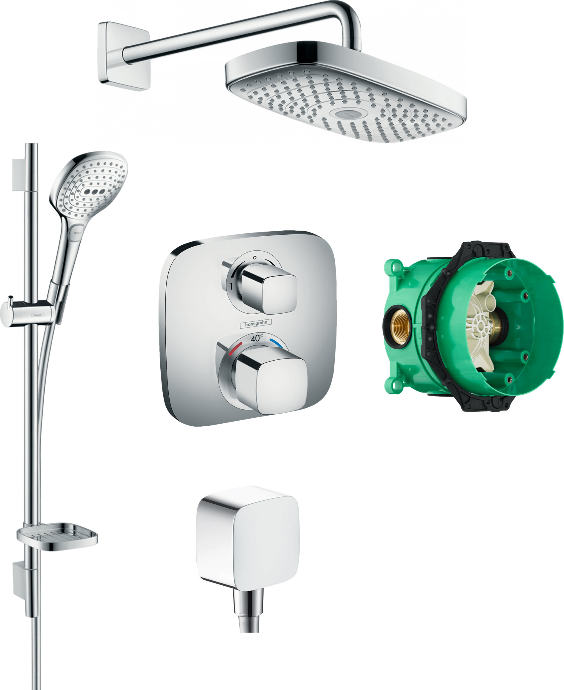 Душевой комплект Hansgrohe Raindance Select E 300 (2 jet) 27385000 + 26620000 + 26457000 + 15708000 - фотография № 1