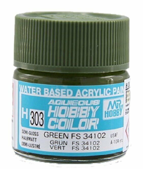 MR.HOBBY Краска акриловая на водной основе полуматовая H 303 Зелёный FS34102 (GREEN FS34102), 10мл