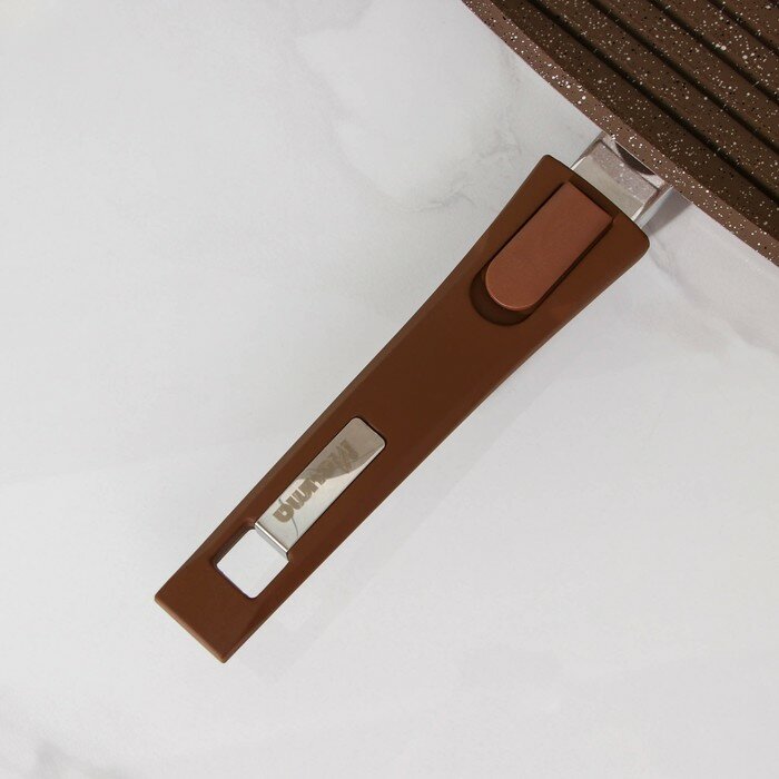 Мечта Сковорода-гриль «Гранит», 26×26 см, съёмная ручка, стеклянная крышка, антипригарное покрытие, цвет коричневый - фотография № 4
