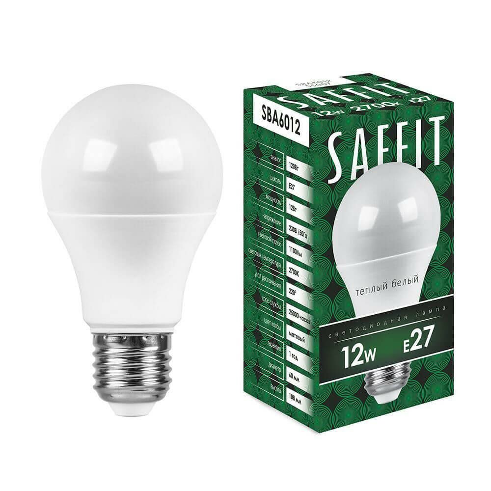 Saffit (10 шт.) Лампа светодиодная Saffit E27 12W 2700K Шар Матовая SBA6012 55007