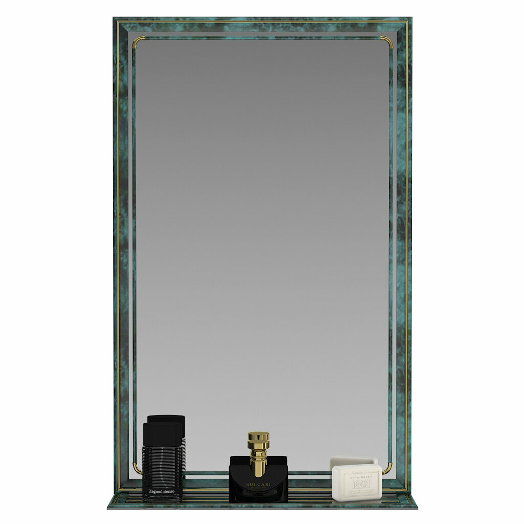 Зеркало с полочкой 121П малахит, ШхВ 50х80 см., с полкой, зеркала для офиса, прихожих и ванных комнат - фотография № 2