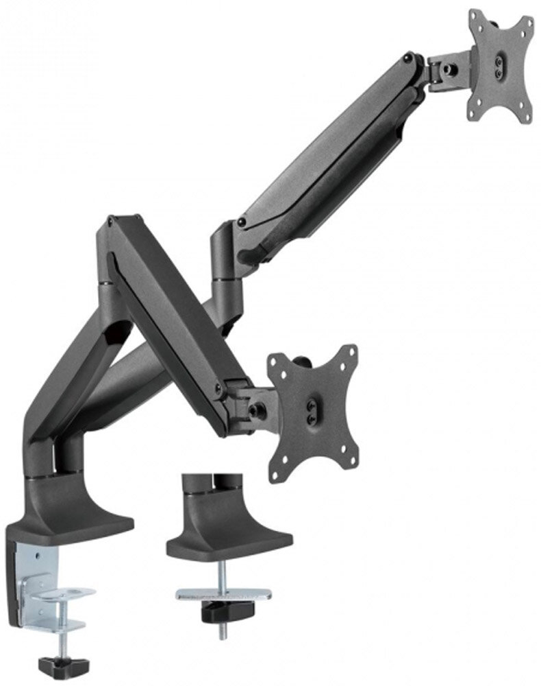 Кронштейн для 2 мониторов ONKRON/ 13-32"" газлифт макс 100*100 наклон -90?/+90?, поворот +-90°, 2 колена, вылет от стены до 525мм, крепление
