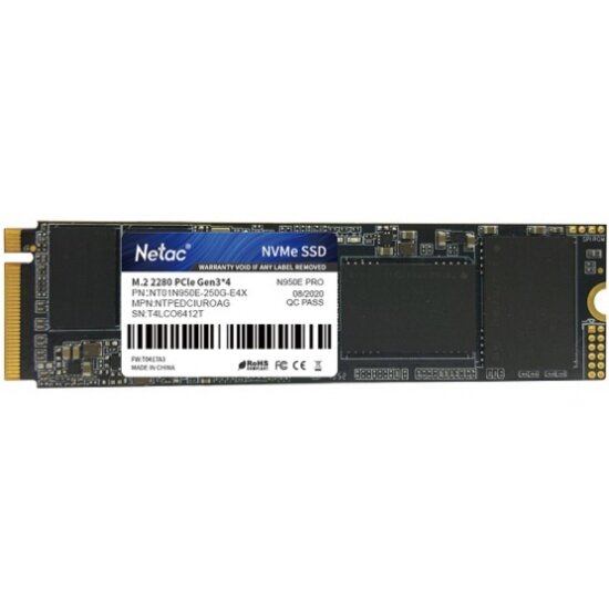SSD диск NETAC M.2 (2280) N950E Pro 250Gb PCIe NVMe 3.0 x4 TLC NT01N950E-250G-E4X
