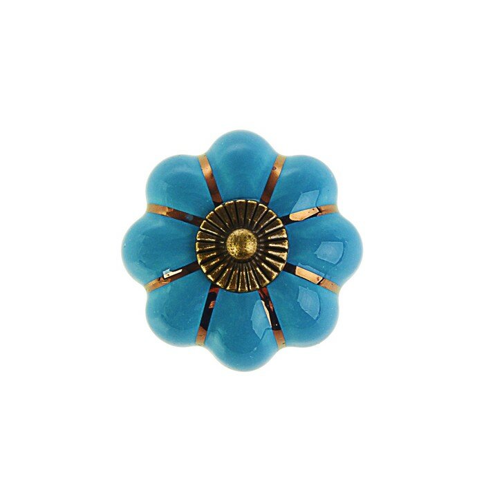 Тундра Ручка-кнопка PEONY Ceramics 001, керамическая, синяя - фотография № 4