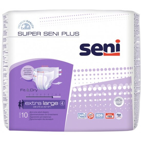 Подгузники для взрослых SENI Super Plus (Сени Супер Плюс), Extra Large, 10 шт.