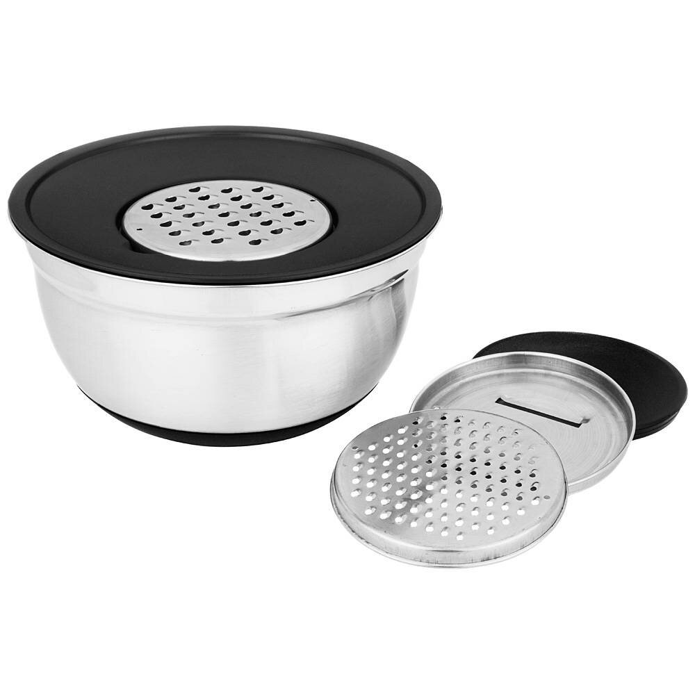 фото Миска Agness 6 в 1 с крышкой с 3-мя съемными тёрками, 24 см, 2,25 л противоскользящее дно (880-128)