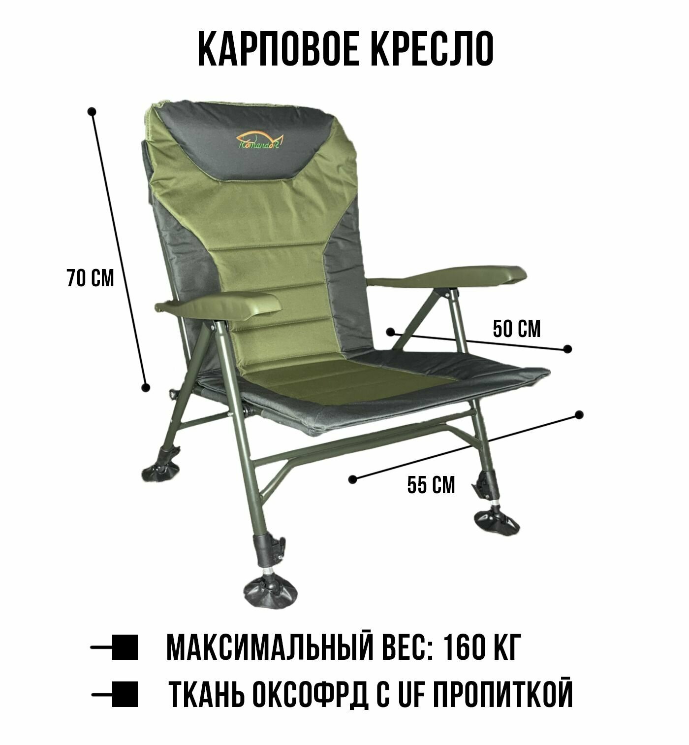 Карповое кресло Komandor. кресло фидерное для рыбалки