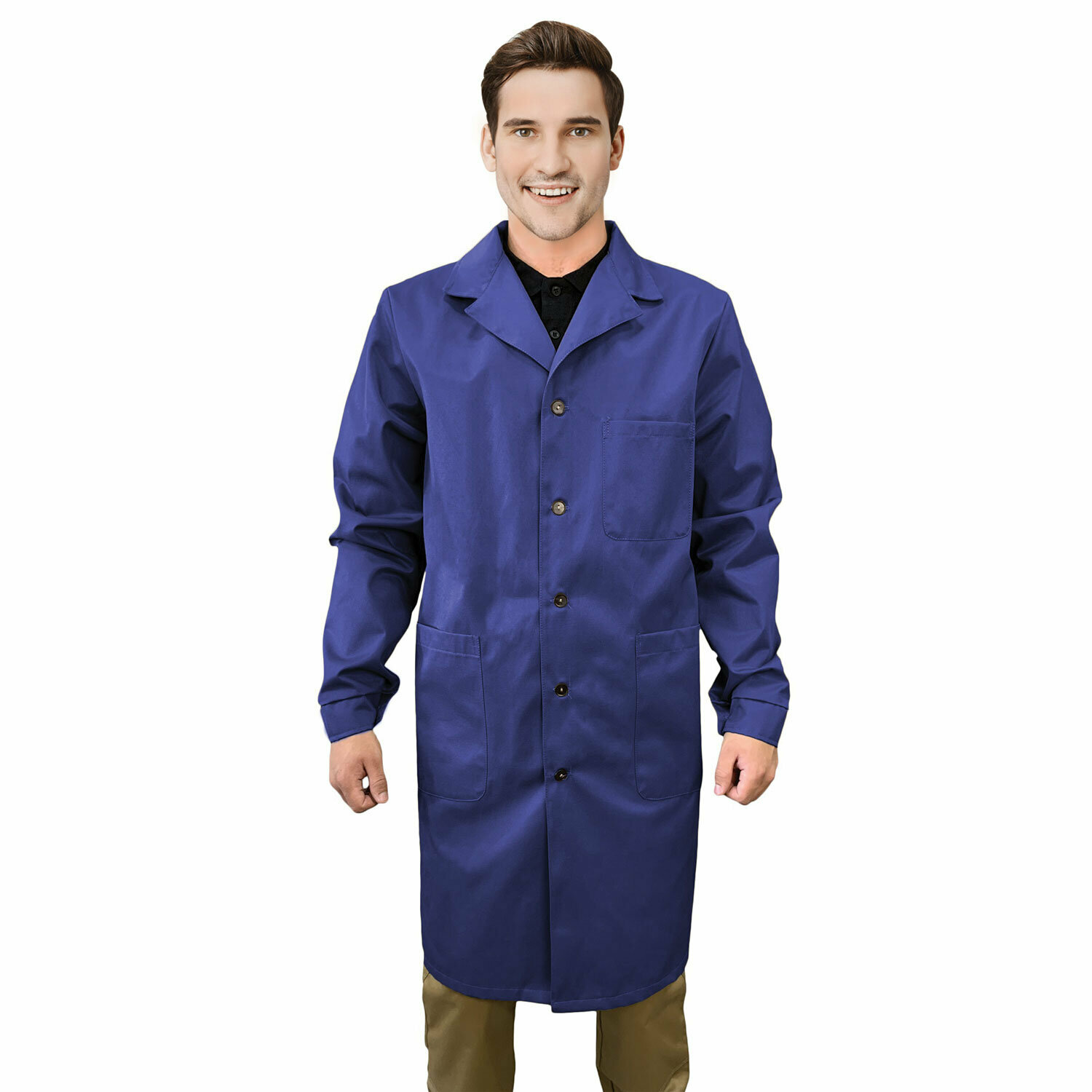 фото Халат рабочий КНР мужской, синий, бязь, размер 48-50, рост 170-176 см, плотность ткани 142 г/м2